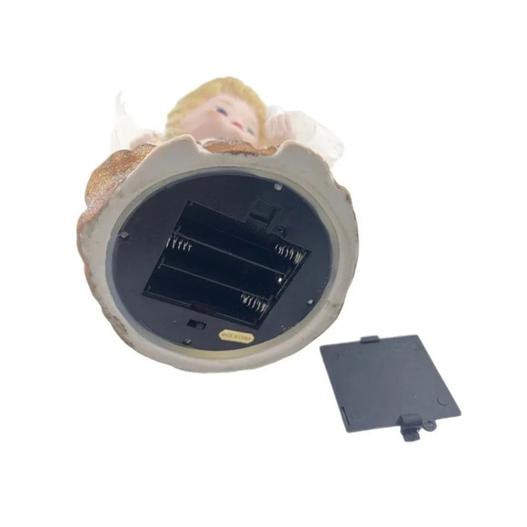 Ceramic Angel holding bird multi color light up wings 8" Sparkle Dress - Picture 8 of 8